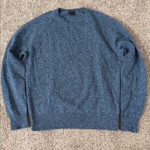 J. Crew Men's Heathered Blue Crewneck Sweater 100% Lambs Wool